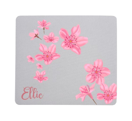 Custom White Mouse Pad with Name & Floral Design